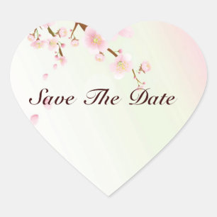 Sticker Cœur Design Naturel Fleur De Cerisier Rose Et Blanc