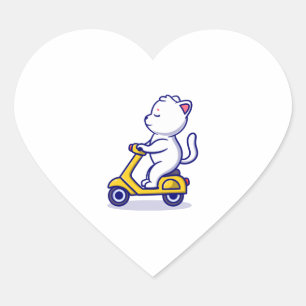 Sticker Cœur dessin animé de chat rid scooter mignon illustrati