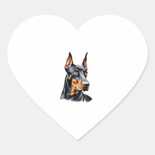 Sticker Cœur Dessin crayon couleur d'un Doberman Pinscher. Esse