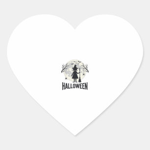 Sticker Cœur Dessin de gravure vintage de sorcière de Halloween