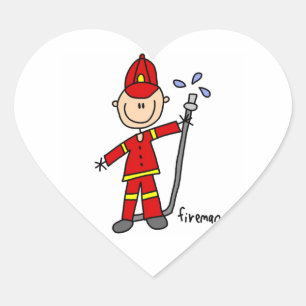 Sticker Cœur Dessin de pompier bonhomme allumette