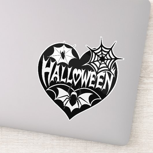 Sticker Cœur d'Halloween, forme de cœur noir, toile d'arai (Détail)