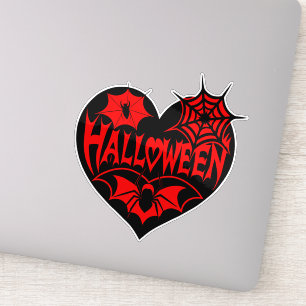 Sticker Cœur d'Halloween, forme de cœur noir, toile d'arai