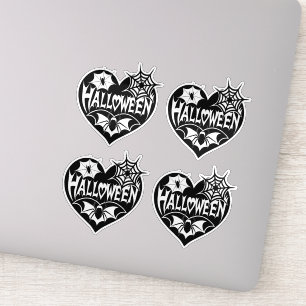 Sticker Cœur d'Halloween, Forme de cœur noir, Toile d'arai