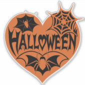 Sticker Cœur d'Halloween, Forme de cœur orange, Toile d'ar (Devant)
