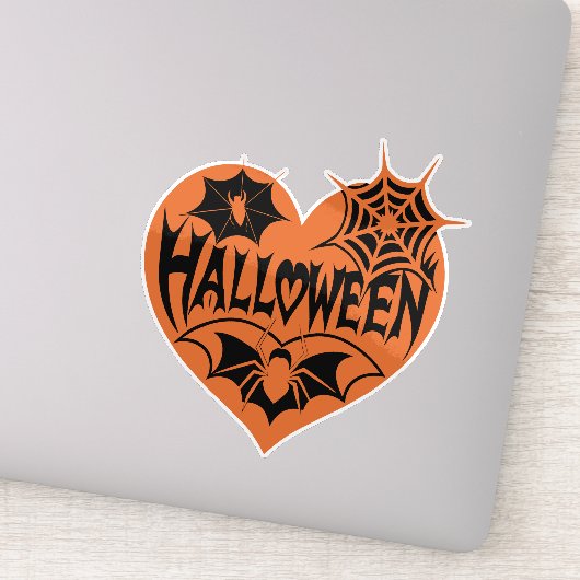 Sticker Cœur d'Halloween, Forme de cœur orange, Toile d'ar (Détail)
