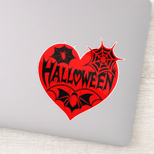 Sticker Cœur d'Halloween, Forme de cœur rouge, Toile d'ara