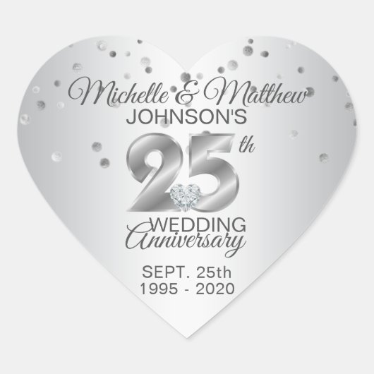 Sticker Cœur Diamant du 25e anniversaire Mariage d'argent perso (Devant)