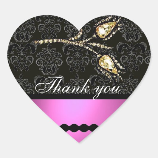 Sticker Cœur DIAMOND TULIPS BLACK ROSE BLANC DOMMASK, Merci (Devant)