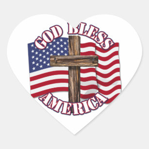Sticker Cœur Dieu bénisse l'Amérique avec le drapeau américain 