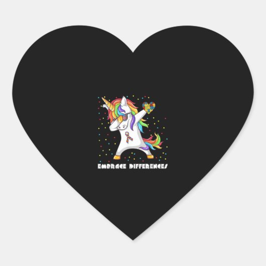Sticker Cœur Différences d'acceptation Dabbing Unicorn T-shirt (Devant)