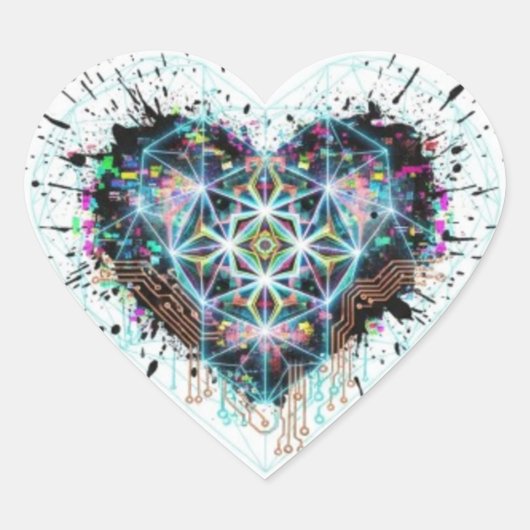 Sticker Cœur Digital Heart Sacred Geometry Heart Design  (Devant)