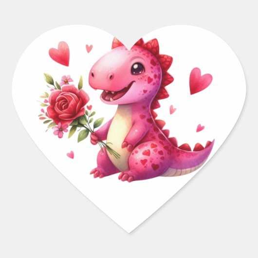 Sticker Cœur Dinosaure de la Saint Valentin (Devant)