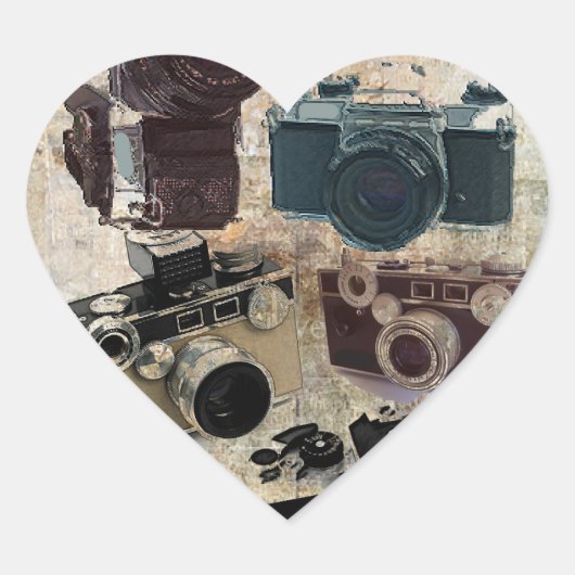 Sticker Cœur distressed photographe retro camera (Devant)
