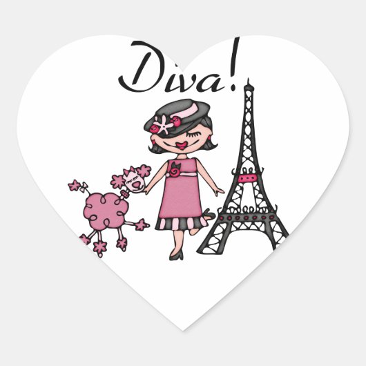Sticker Cœur Diva des cheveux noirs (Devant)
