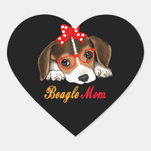 Sticker Cœur Dog With Bow Tie And Sunglass Funny Beagle Maman