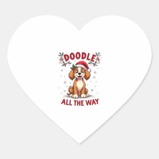 Sticker Cœur Doodle All The Way Funny Goldendoodle Santa Hat Ch (Devant)