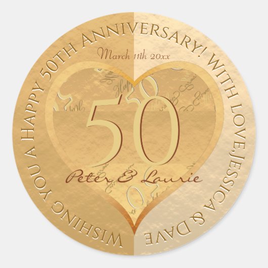 Sticker Coeur d'or du 50e anniversaire du Mariage (Devant)