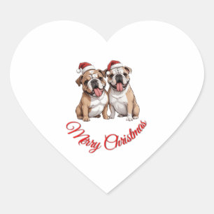Sticker Cœur Double joie de Noël Joyeux Bulldogs Classique T-Sh