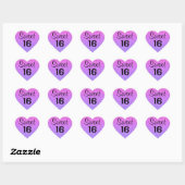 Sticker Cœur Douce 16 Seize Ombre Violet Parties scintillant Ép (Feuille)