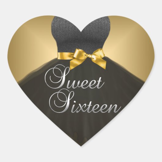 Sticker Coeur Douce 16 Seize Robe Noire Or (Devant)