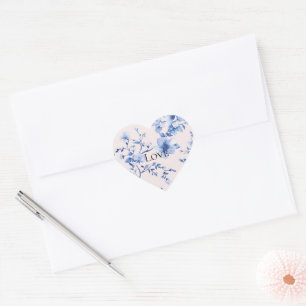 Sticker Cœur Douce Touche Fleurie Bleue de Mariage