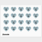 Sticker Cœur Doux 16 Seize Parties scintillant d'argent bleu no (Feuille)