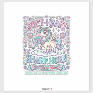 Sticker Cœur doux de licorne Corne pointue Typographie gra