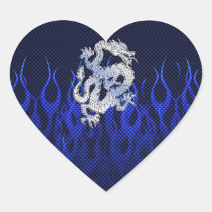 Sticker Cœur Dragon dans Chrome comme bleu Carbon Fiber Styles