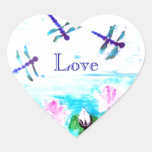 Sticker Cœur Dragonfly, Water Lily Pond Love