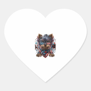 Sticker Cœur Drapeau 4 juillet Yorkie Chien Yorkie