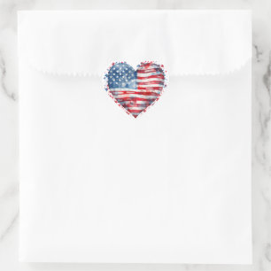 Sticker Cœur Drapeau américain étoiles bandes cœur patriotique