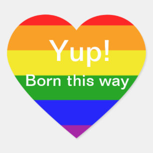 Sticker Cœur Drapeau arc-en-ciel Fierté gay Née comme ça