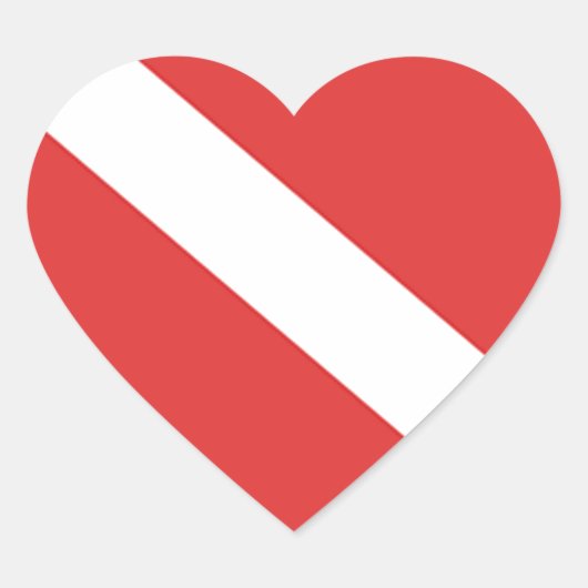 Sticker Cœur Drapeau de plongée - Emblème de plongée Rouge Blan (Devant)