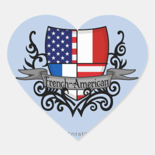 Sticker Cœur Drapeau du bouclier français-américain