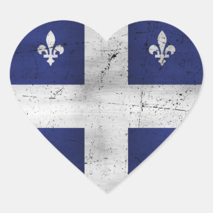 Sticker Cœur Drapeau du Québec style grunge érodé