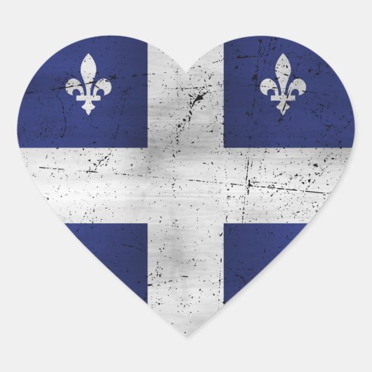 Sticker Cœur Drapeau du Québec style grunge érodé (Devant)