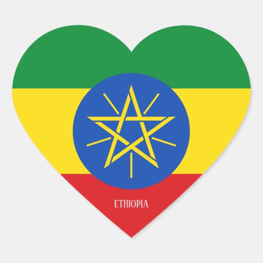 Sticker Cœur Drapeau Ethiopien Splendide Patriotique (Devant)