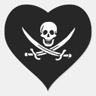 Sticker Cœur Drapeau Jolly roger de pirate