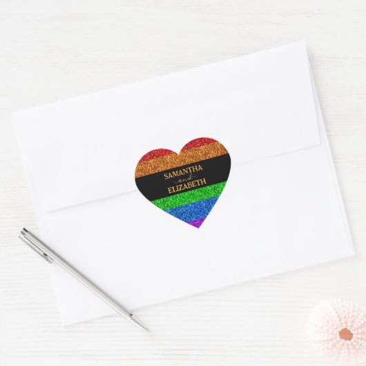 Sticker Cœur Drapeau LGBT arc-en-ciel scintille gay lesbienne m (Enveloppe)