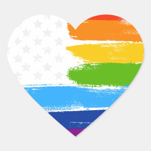 Sticker Cœur Drapeau LGBT Rainbow American Pride (Devant)