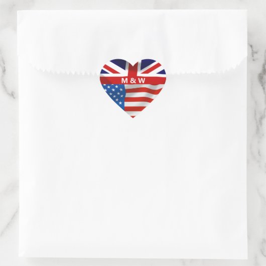 Sticker Cœur Drapeaux américains britanniques Monogrammé (Sac)