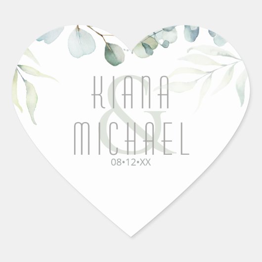 Sticker Cœur Dreamy Greenery Mariage Green/Blue ID817 Classic R (Devant)