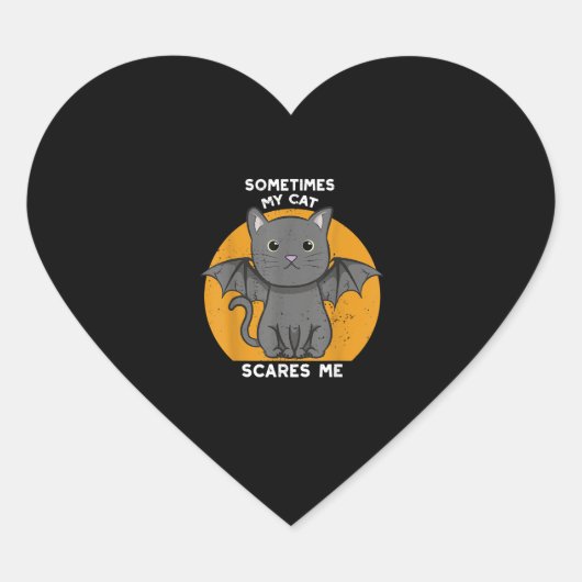 Sticker Cœur Drôle Chat Kitten Halloween Design Pour Crazy Cat  (Devant)