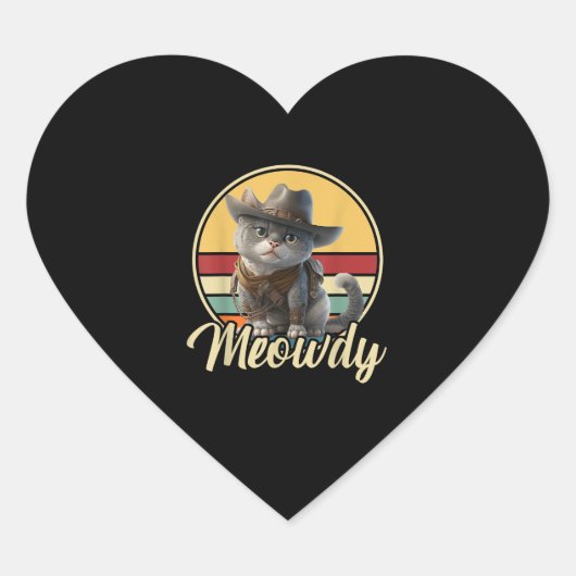 Sticker Cœur Drôle Cowboy Cat Mashup Meow Howdy Kitten Lovers M (Devant)