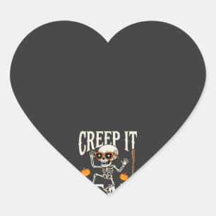 Sticker Cœur Drôle de squelette dansant Halloween Creep It Real