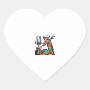 Sticker Cœur Drôle Giraffe Colorée Boire Vin Rouge Cubisme Ab