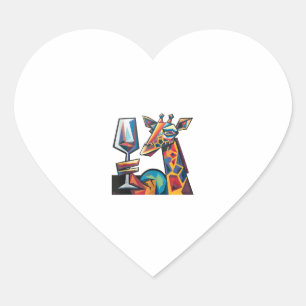 Sticker Cœur Drôle Giraffe Colorée Boire Vin Rouge Cubisme Ab