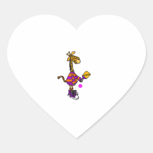 Sticker Cœur Drôle Giraffe Jouer Pickleball
