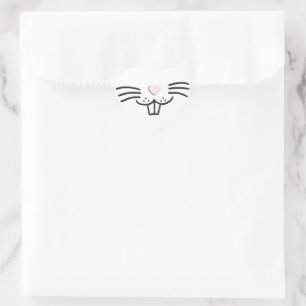 Sticker Cœur Drôle mignon visage lapin de Pâques avec le nez du